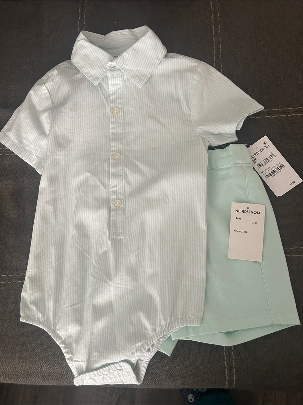 Nordstrom Mint Striped Button-Front Onesie with Mint Shorts